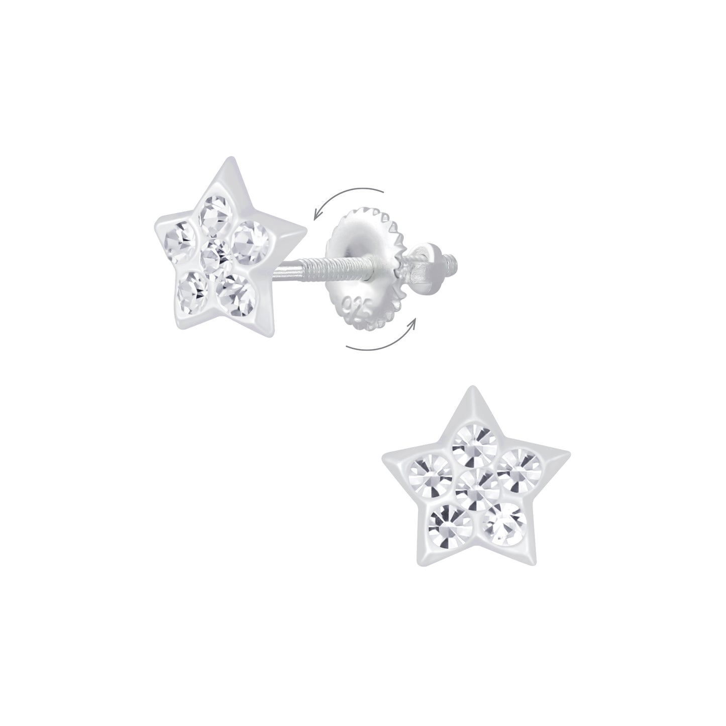 Melchior Jewellery crystal star screw back earrings for children with sparkling crystals in star shape