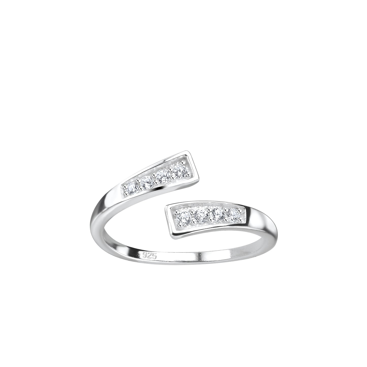 Melchior Jewellery silver crystal toe ring for women with two rectangular sections set with clear crystals