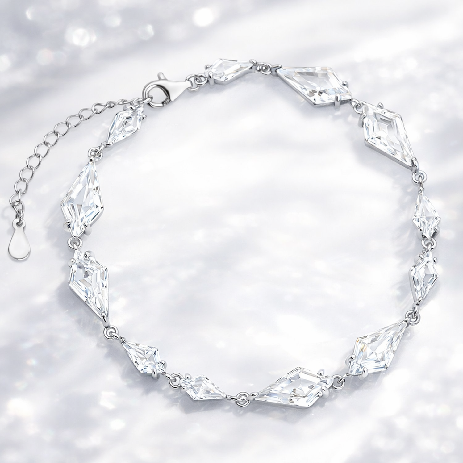 Melchior Jewellery cubic zirconia wedding bracelet with geometric clear stones on silver chain