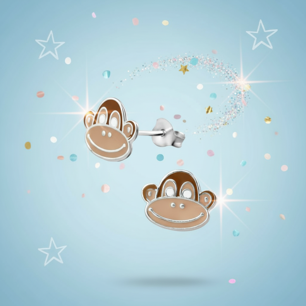 Melchior Jewellery cute monkey earrings for children sterling silver studs with playful design