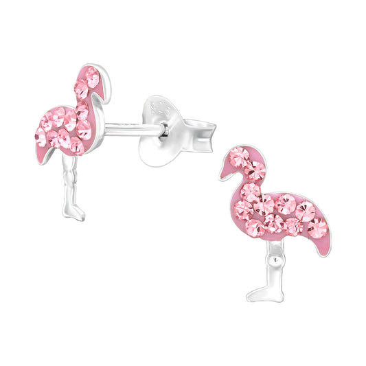 Melchior Jewellery cute pink flamingo jewellery for children silver stud earrings with pink crystals
