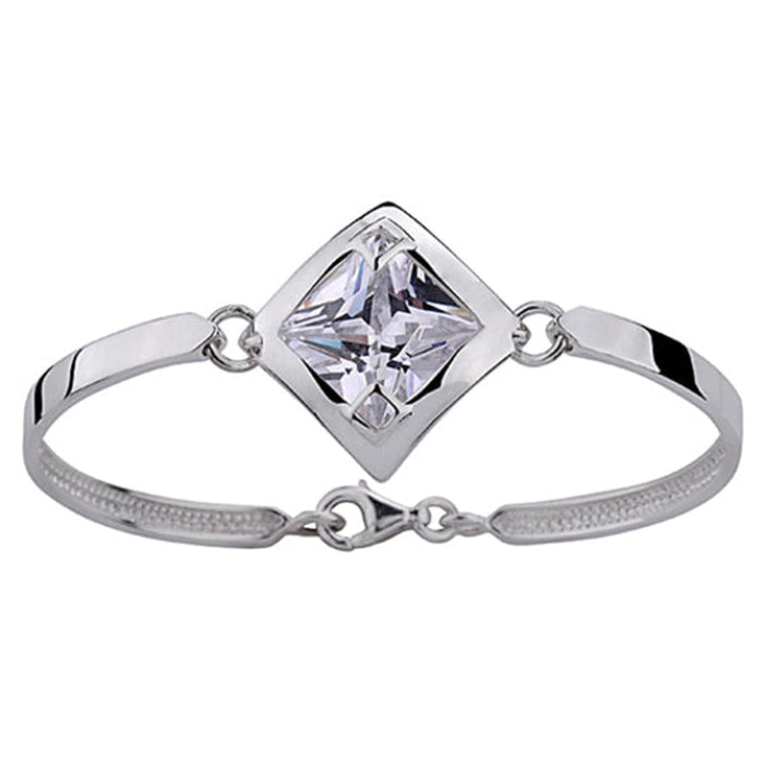 Sentiell womans diamond shape cubic zirconia bracelet with silver band and secure clasp