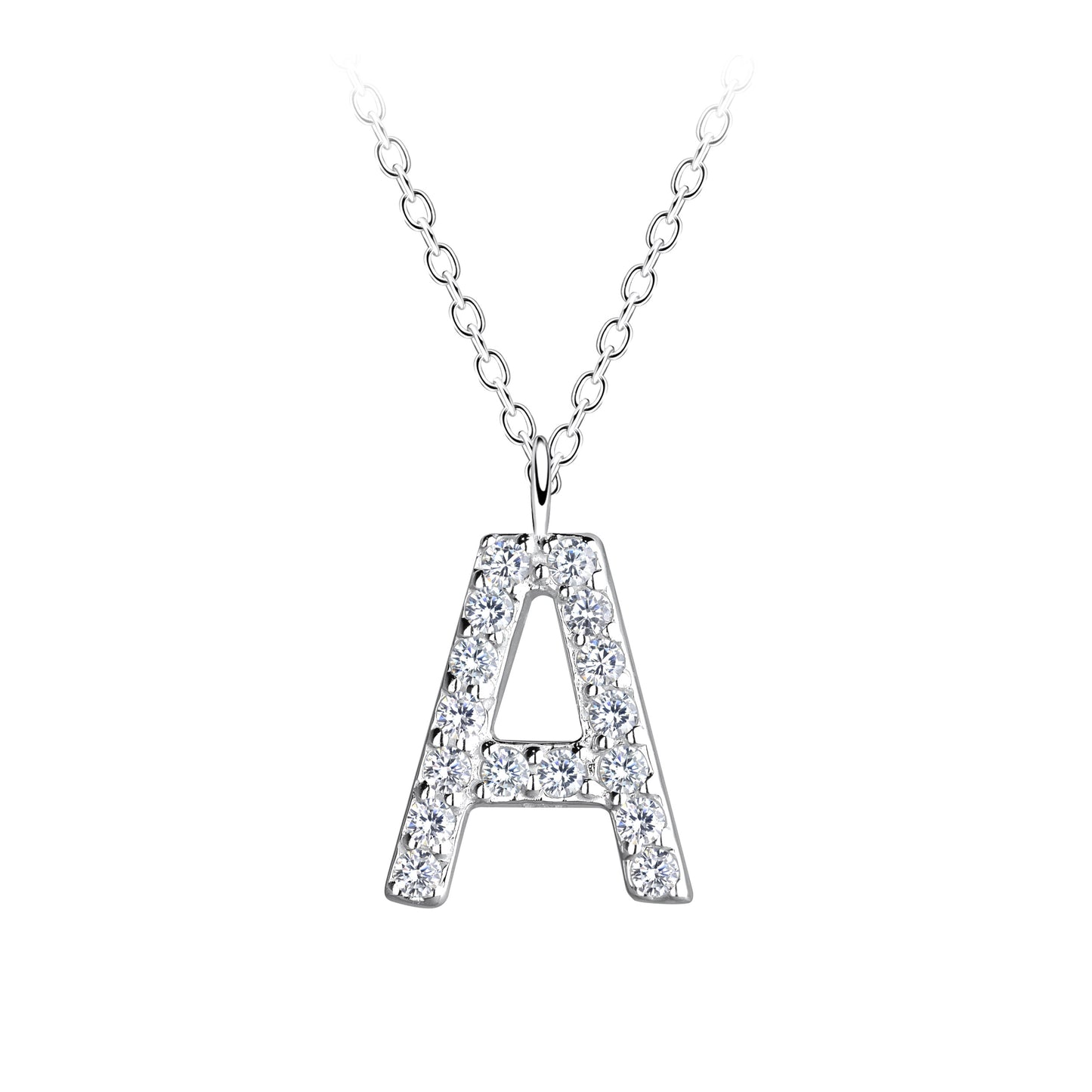 Melchior Jewellery children's sterling silver initial necklace letter A pendant with pave cubic zirconia on fine chain