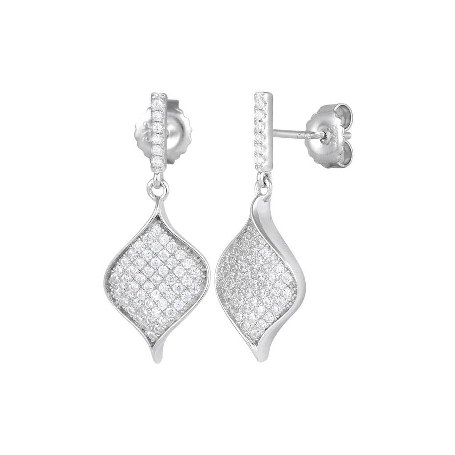 Melchior Jewellery drop earrings silver sterling with sparkling stones in a curved diamond shape for woman