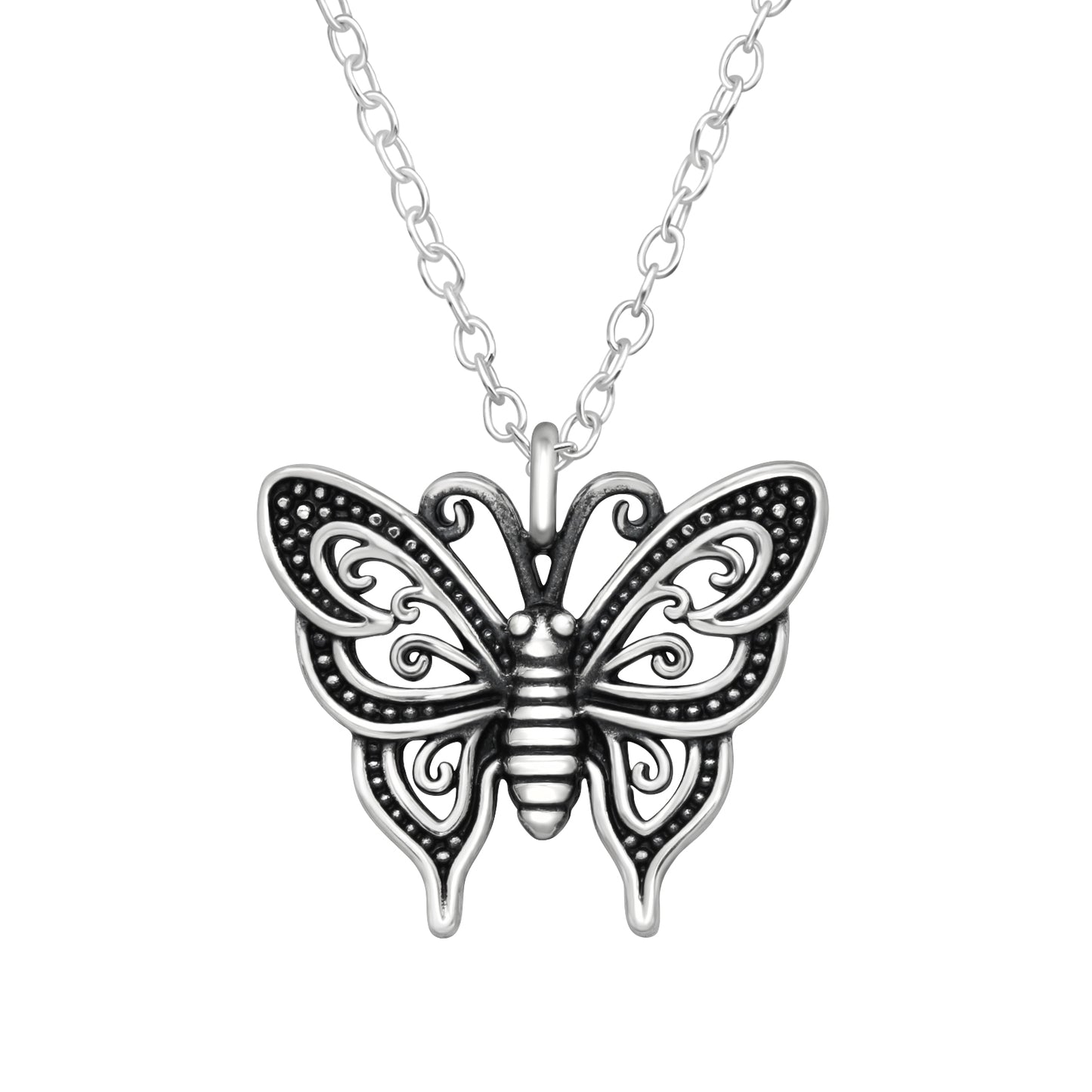 Melchior Jewellery fancy butterfly charm necklace in silver with intricate detailed wings
