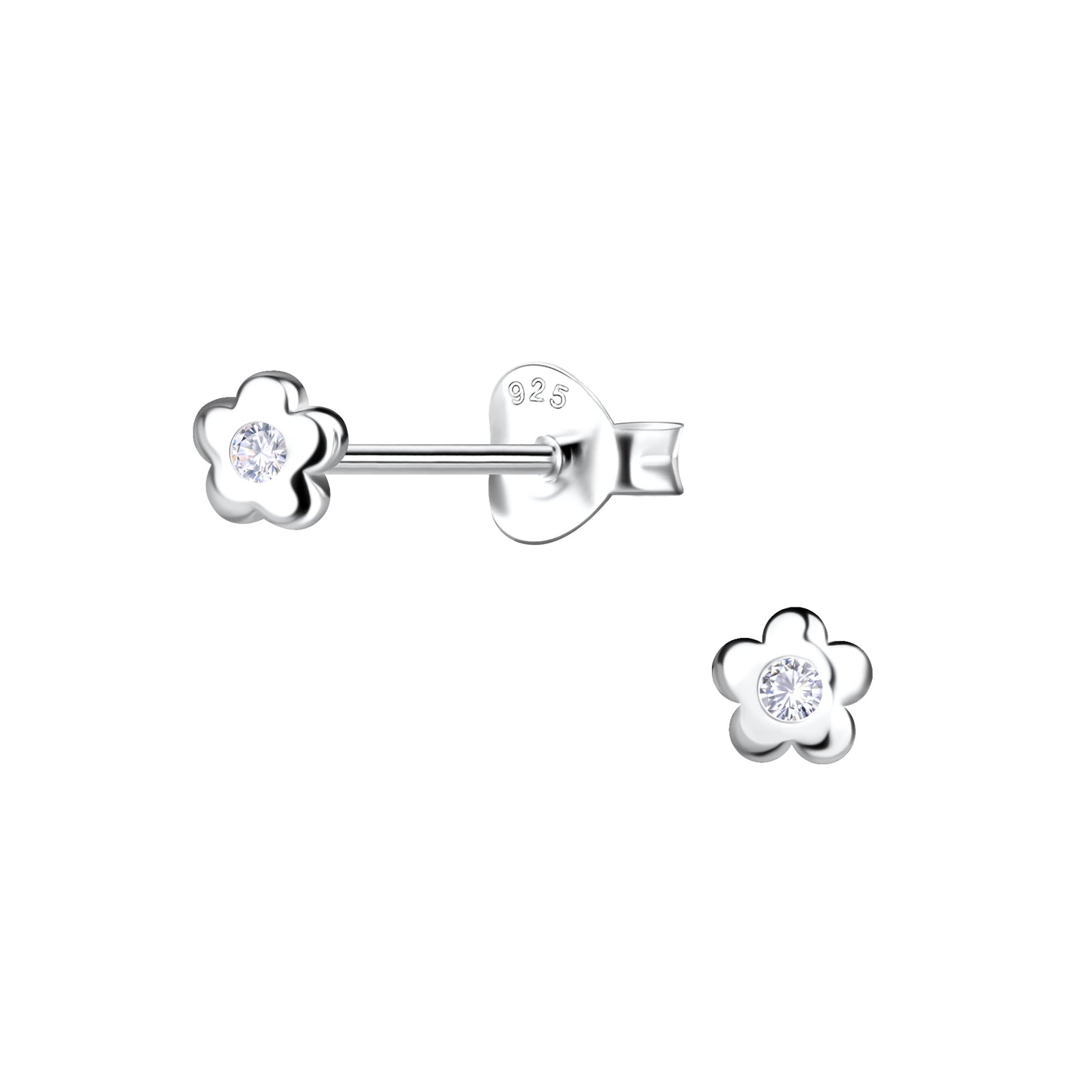 Melchior Jewellery silver flower stud earrings for girls with sparkling centre stone