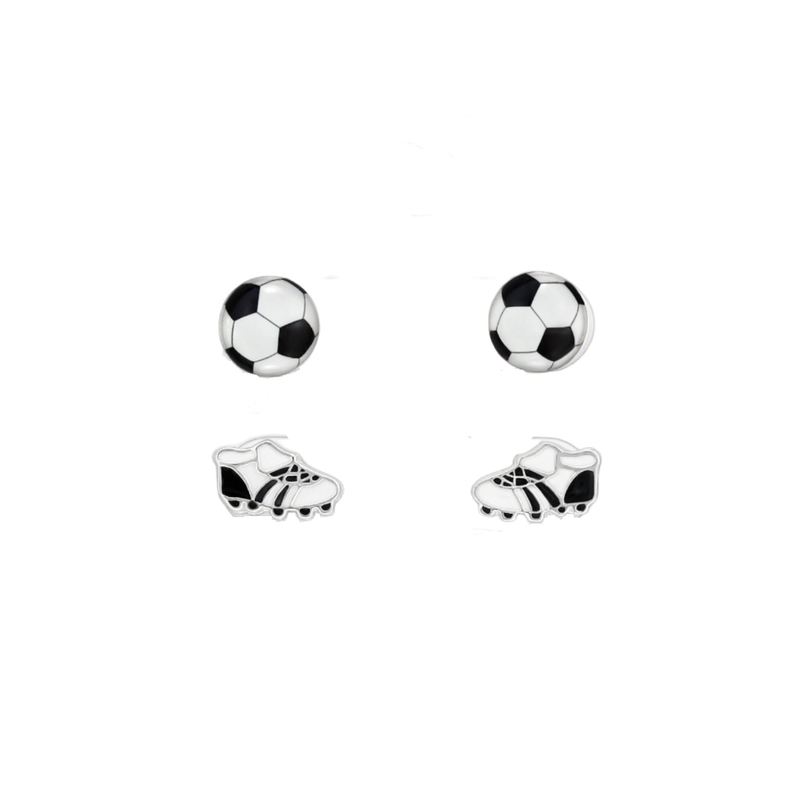 Melchior Jewellery childrens football boot and ball earrings set in black and white enamel