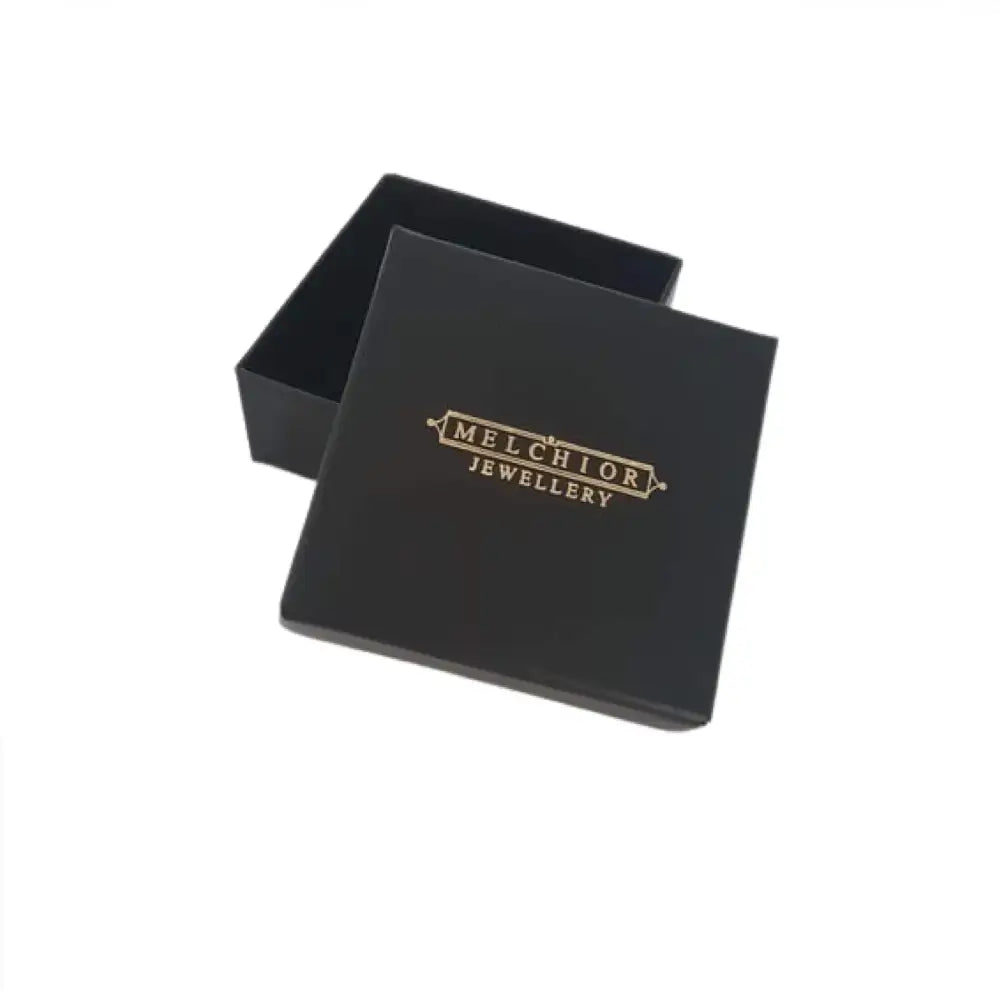 Melchior Jewellery black presentation box with gold logo for fully magnetic floral bracelet packaging