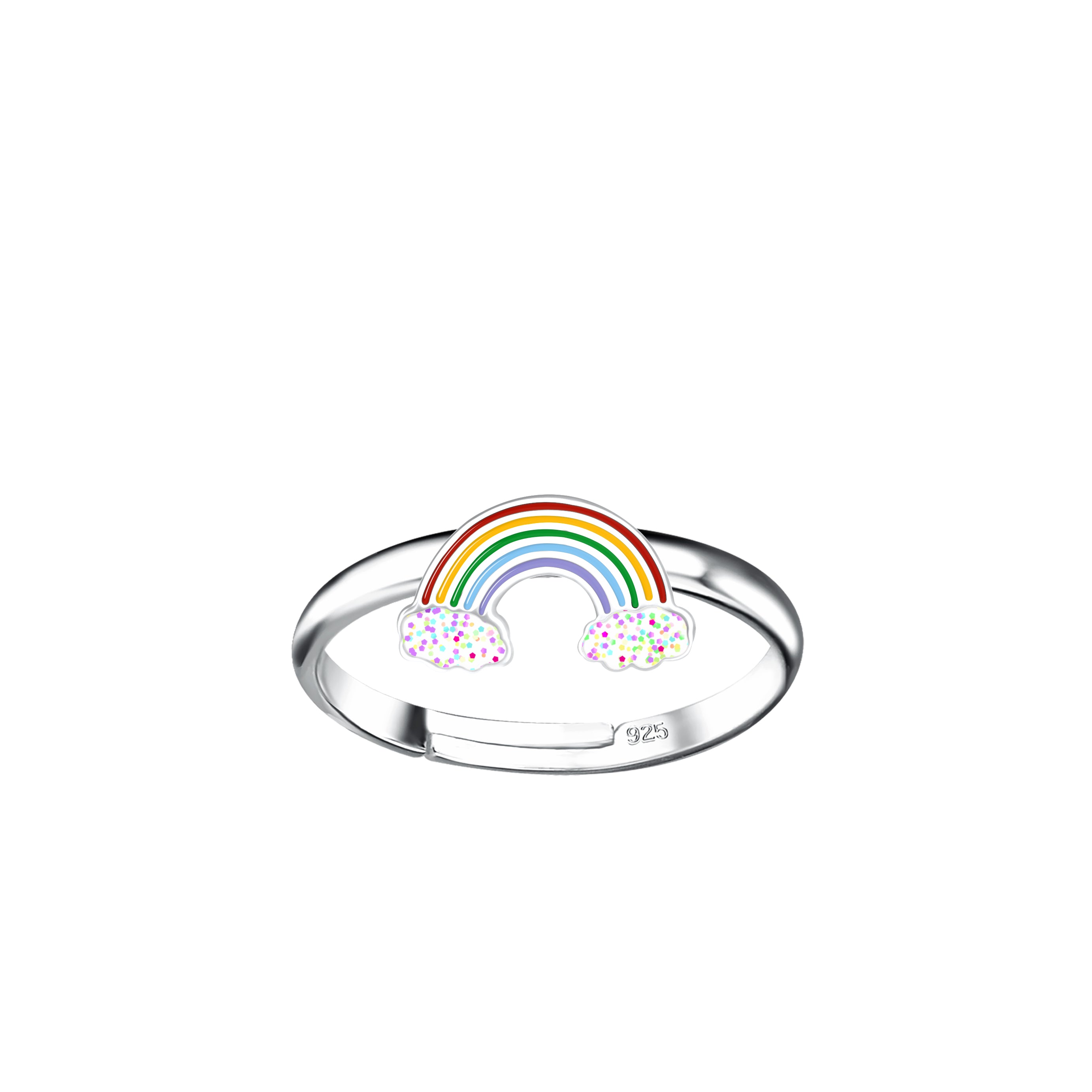 Melchior Jewellery girls adjustable rainbow ring with colourful enamel rainbow design on silver band
