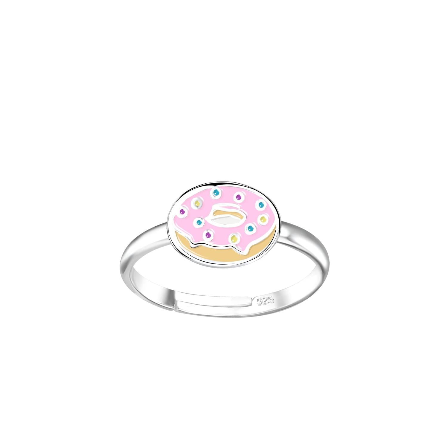Melchior Jewellery girls donut ring with pink icing and colourful sprinkles on sterling silver band