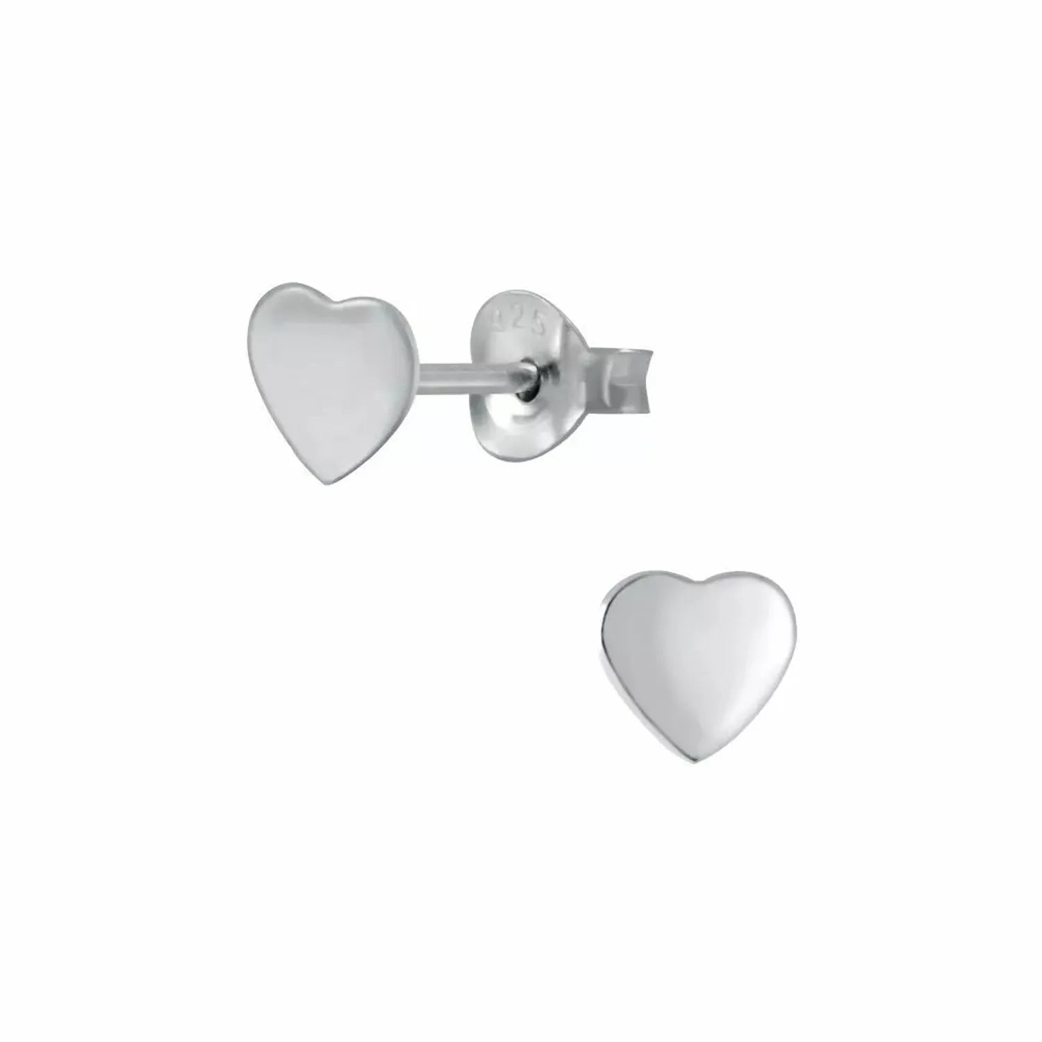 Girls sterling silver heart stud earrings by Melchior Jewellery with smooth polished finish
