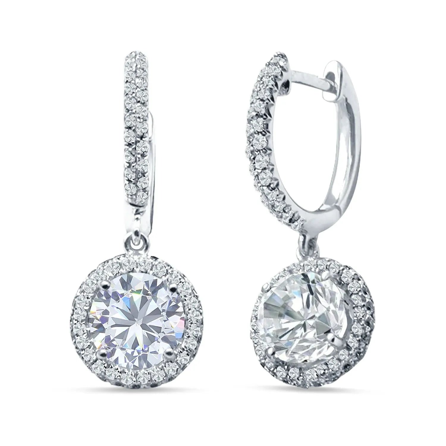 Melchior Jewellery halo drop earrings silver with sparkling round clear crystals and silver setting