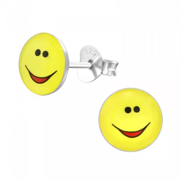 Melchior Jewellery childrens Happy Face Ear Studs in bright yellow with smiling faces and silver posts