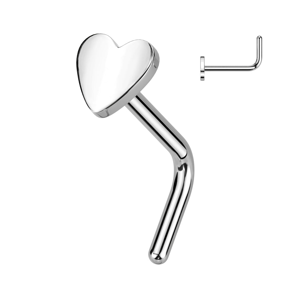 Melchior Jewellery implant grade titanium nose stud with polished heart-shaped design