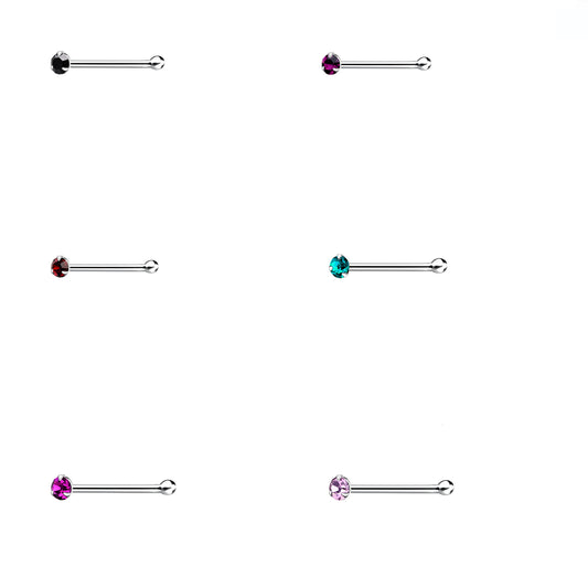 Melchior Jewellery 1.5mm coloured nose piercing pack showing six silver nose studs with assorted gems