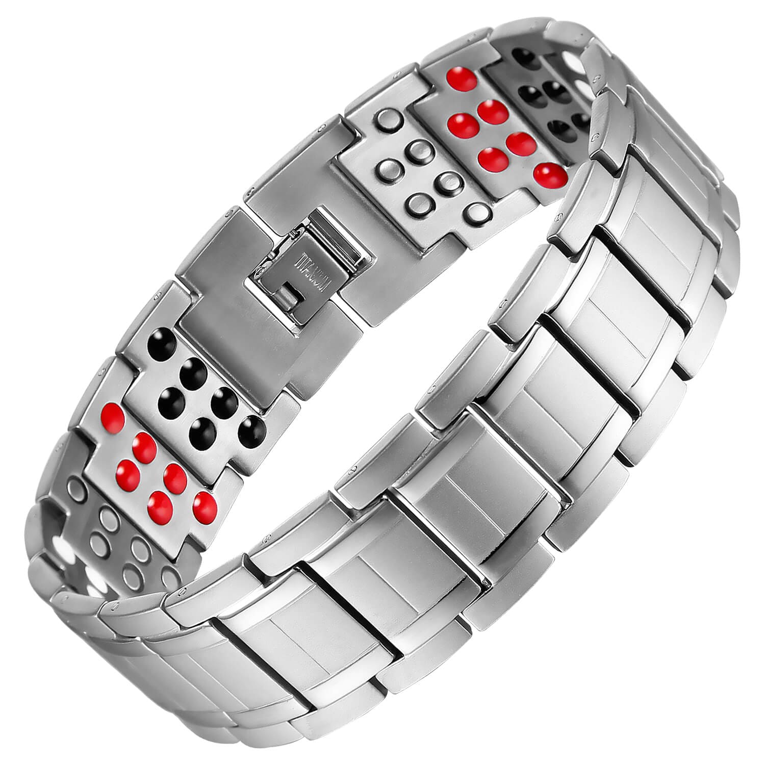 Melchior Jewellery stainless steel 4 in 1 magnetic therapy bracelet men with red and black therapy beads