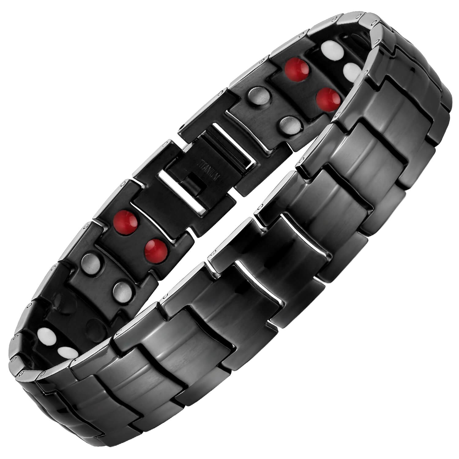 Melchior Jewellery 4in1 magnetic therapy bracelet black stainless steel link bracelet with red and white therapy magnets