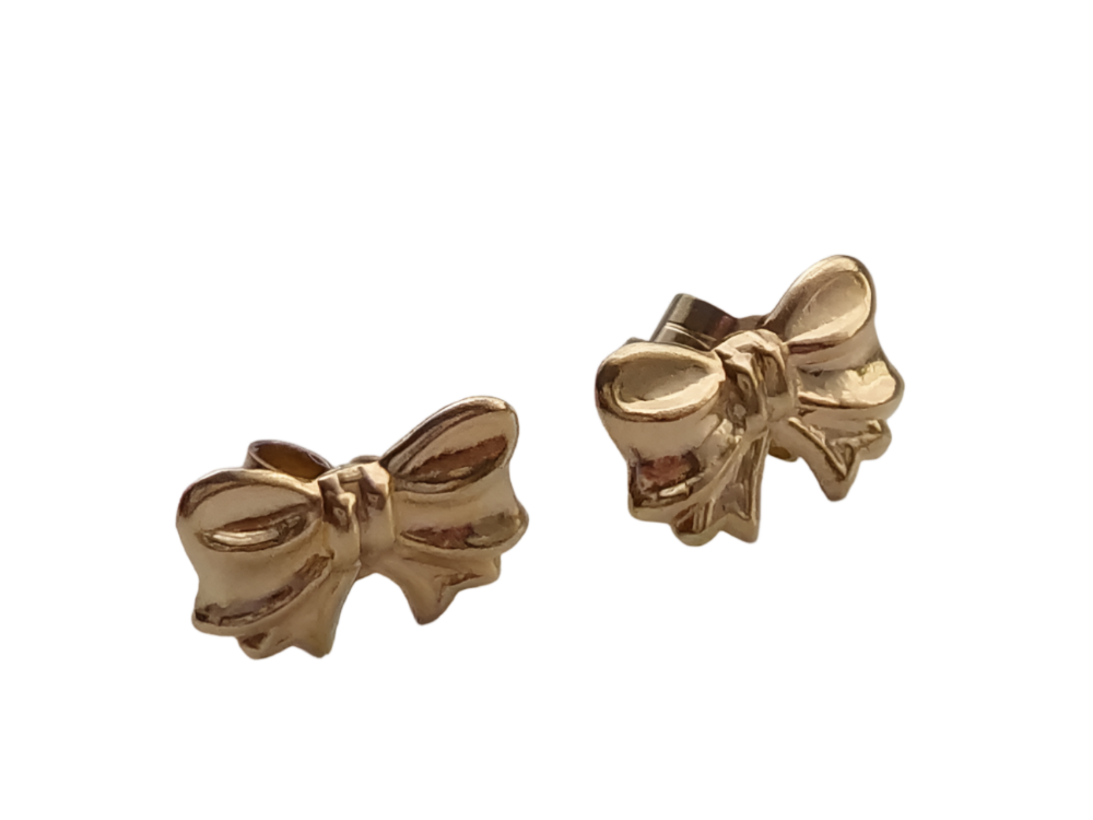 Melchior Jewellery 9ct yellow gold bow stud earrings for women polished bow design everyday wear