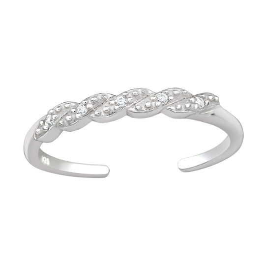Melchior Jewellery silver adjustable cubic zirconia toe ring with twisted design