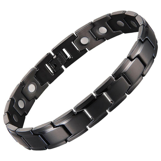 Melchior Jewellery black titanium magnetic bracelet for women in black link design with magnetic therapy inserts