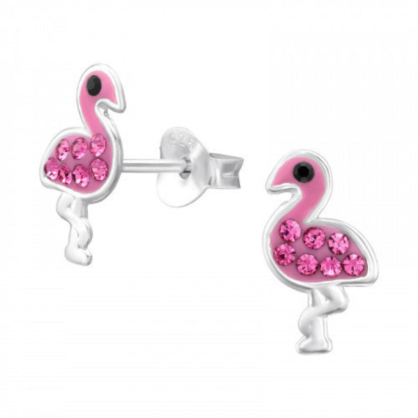 Melchior Jewellery children's sterling silver flamingo earrings pink enamel studs with crystal accents
