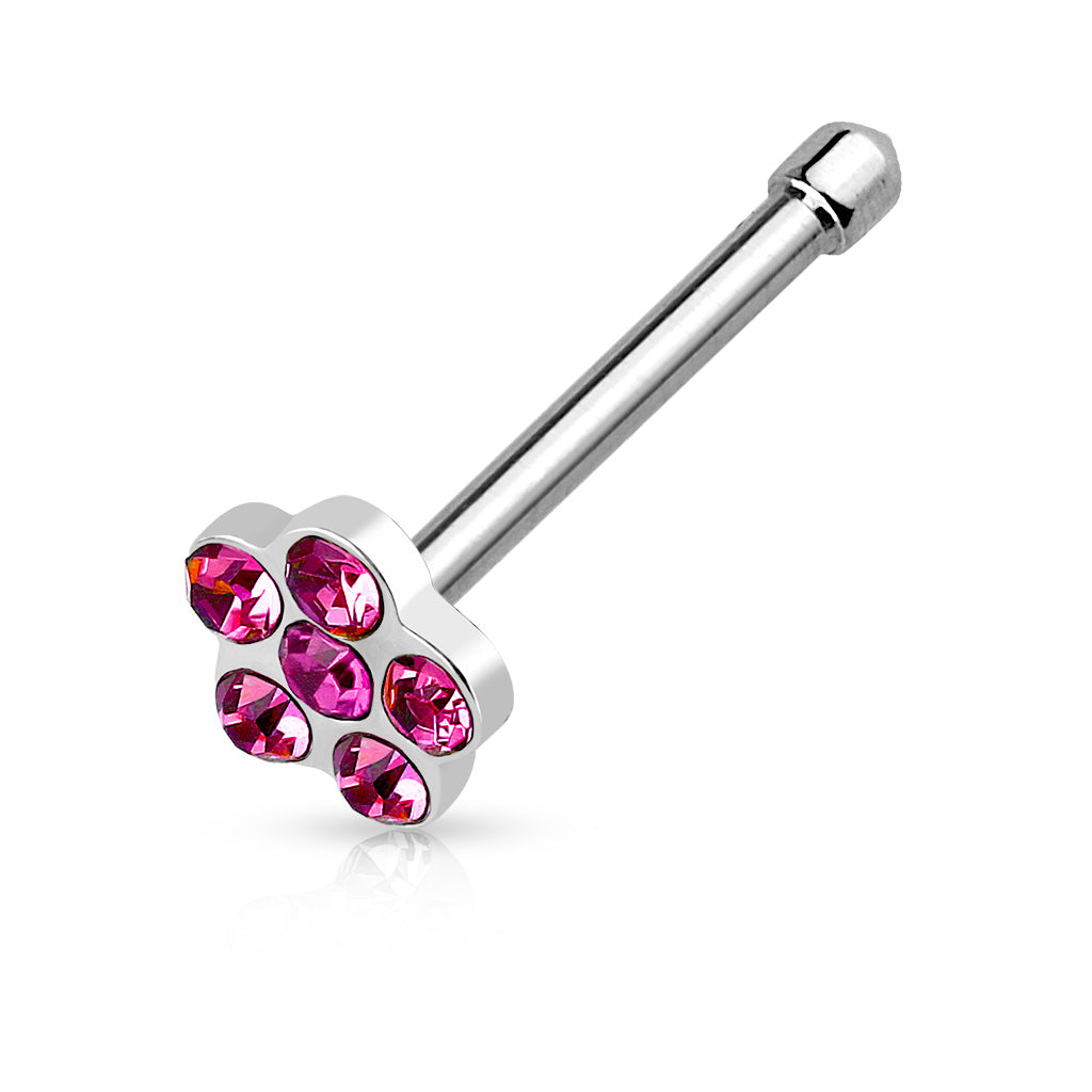 Melchior Jewellery flower shaped nose piercing stud in surgical steel with pink crystal flower cluster