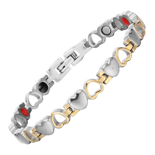 Melchior Jewellery ladies titanium magnetic bracelet with alternating silver and gold heart links for everyday wear