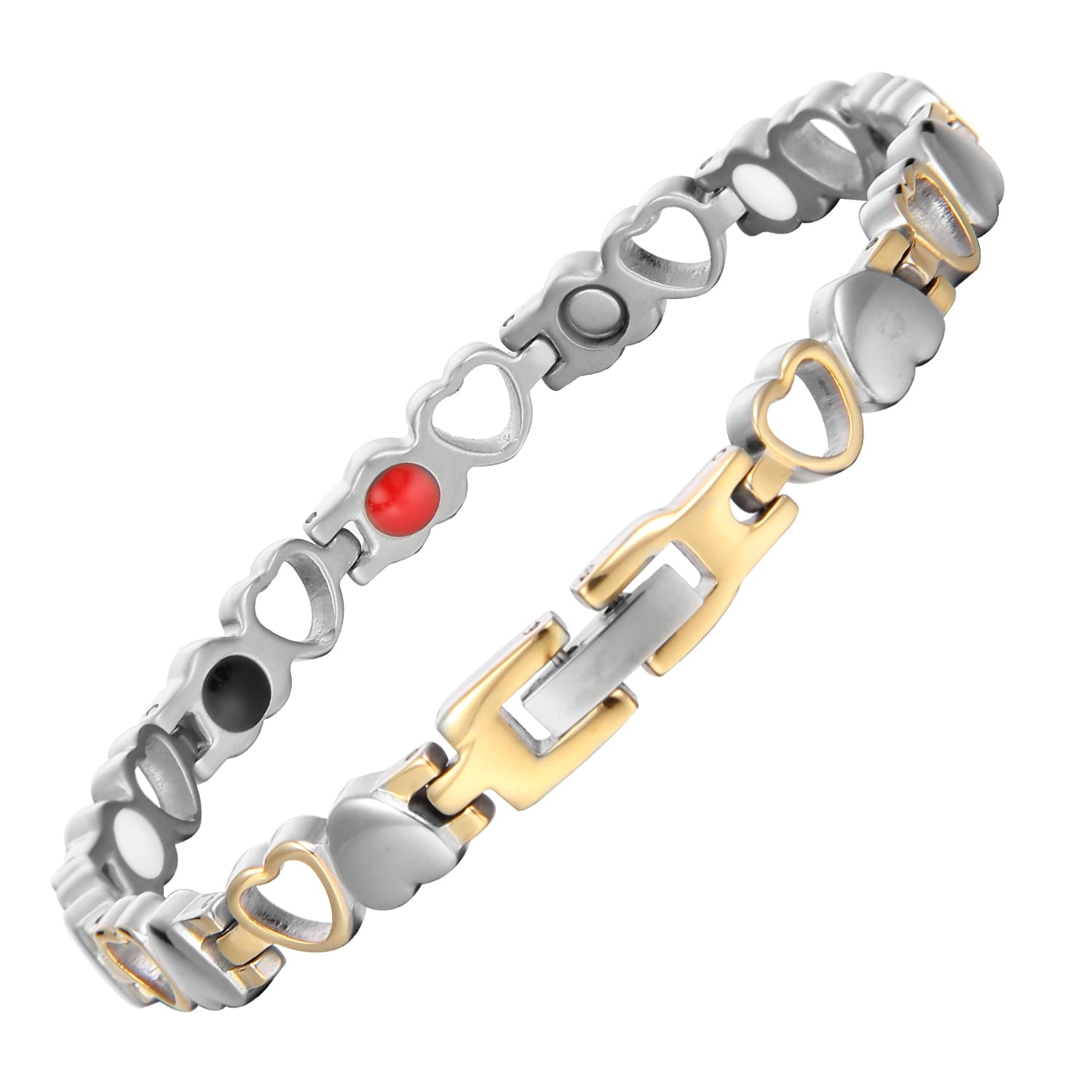 Melchior Jewellery ladies titanium magnetic bracelet two tone gold and silver heart link design with therapy magnets