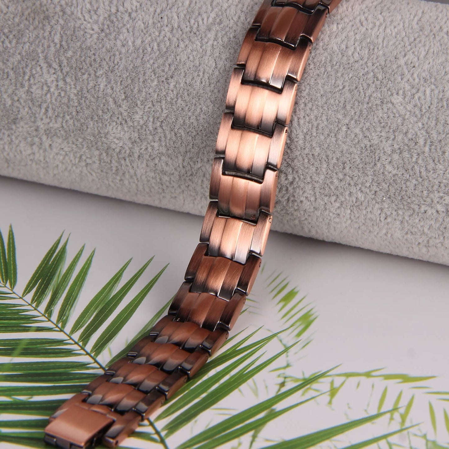 Melchior Jewellery men's copper magnetic bracelet with brushed copper links and adjustable clasp for daily wear