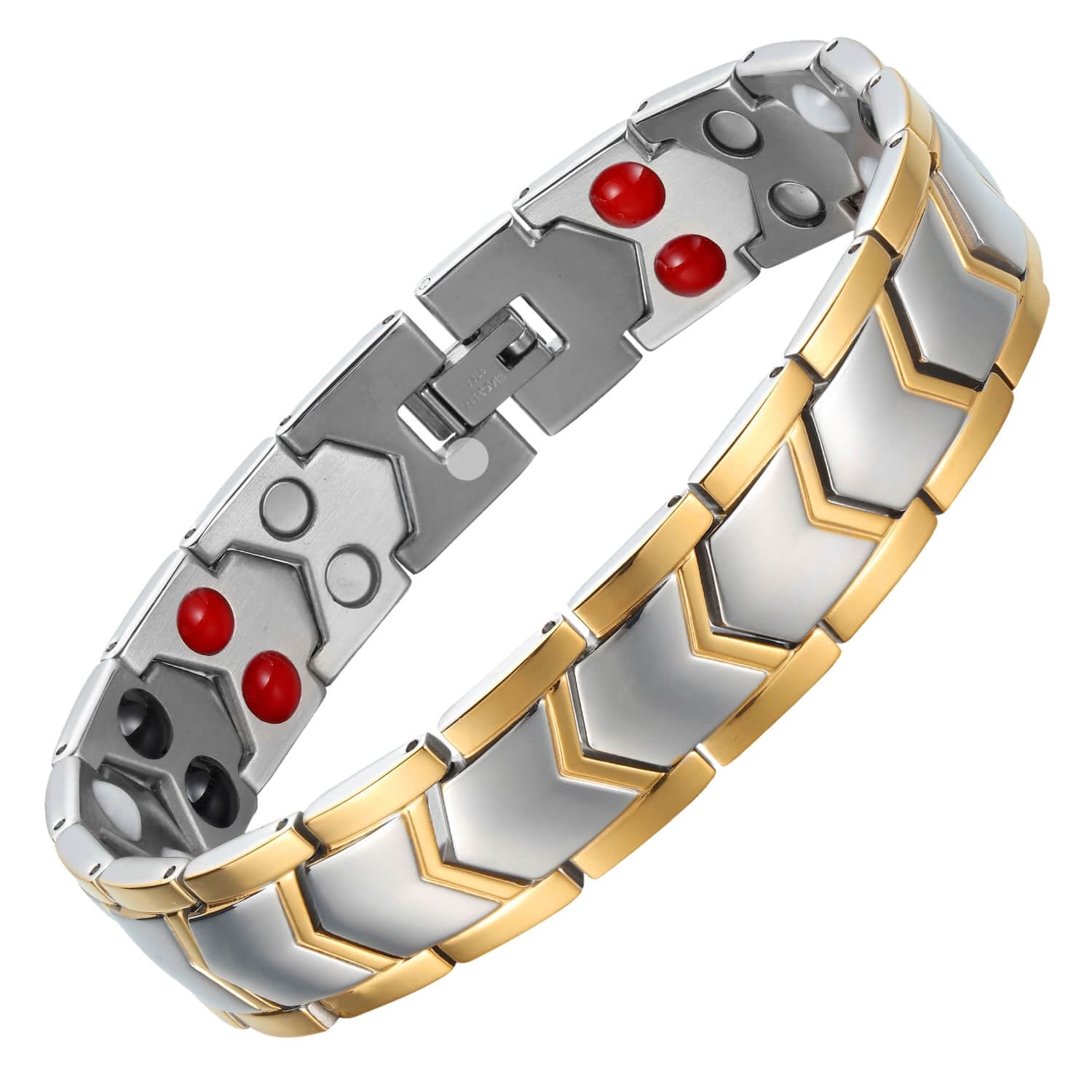 Melchior Jewellery mens gold and silver magnetic therapy bracelet two tone stainless steel chevron links with magnetic beads