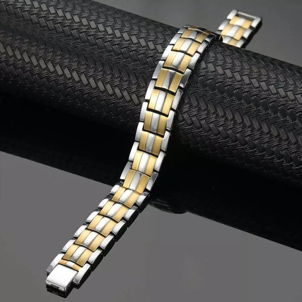 Melchior Jewellery mens silver and gold titanium magnetic bracelet two tone masculine link design