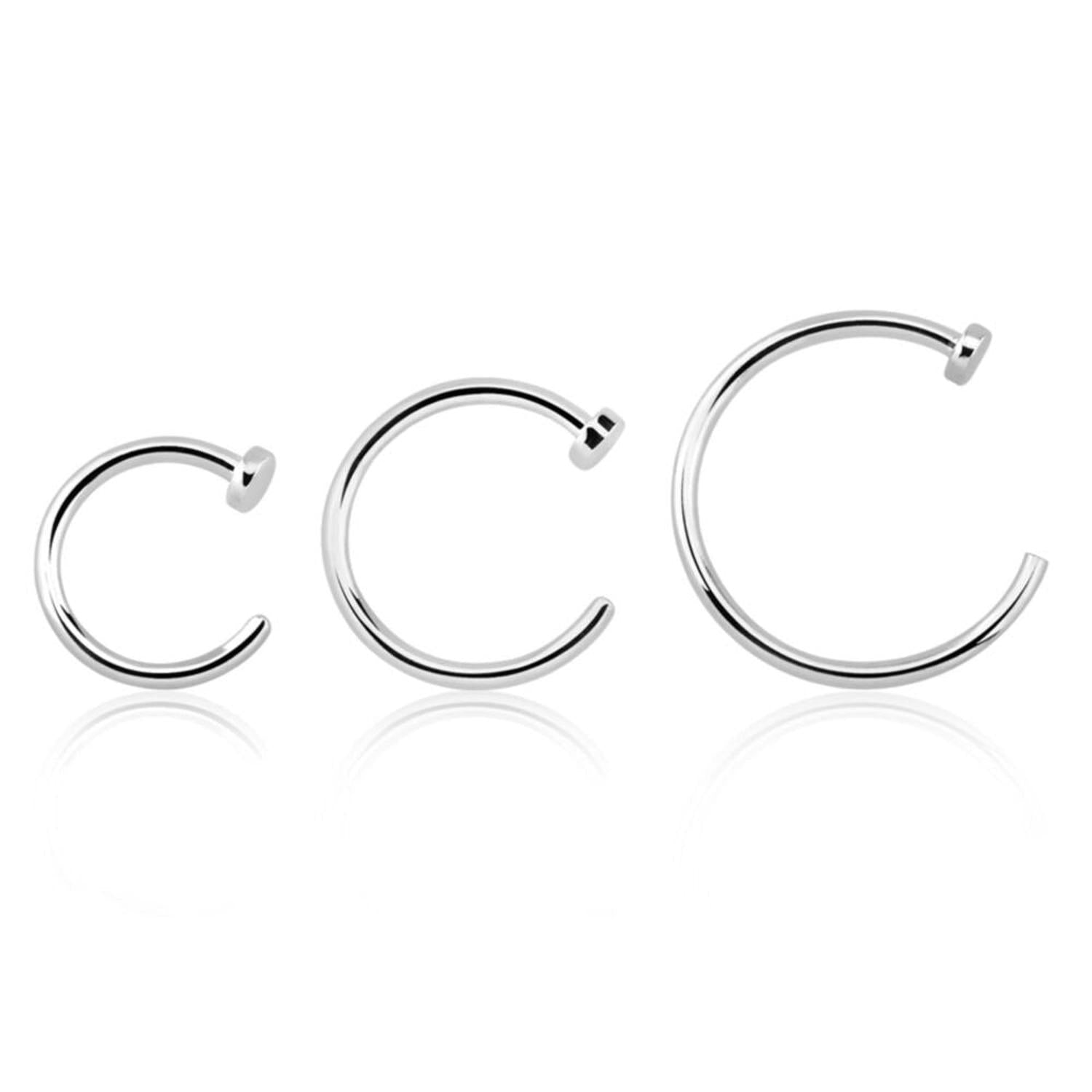 Melchior Jewellery plain silver nose hoop 0.8mm set showing three sizes sleek polished body jewellery