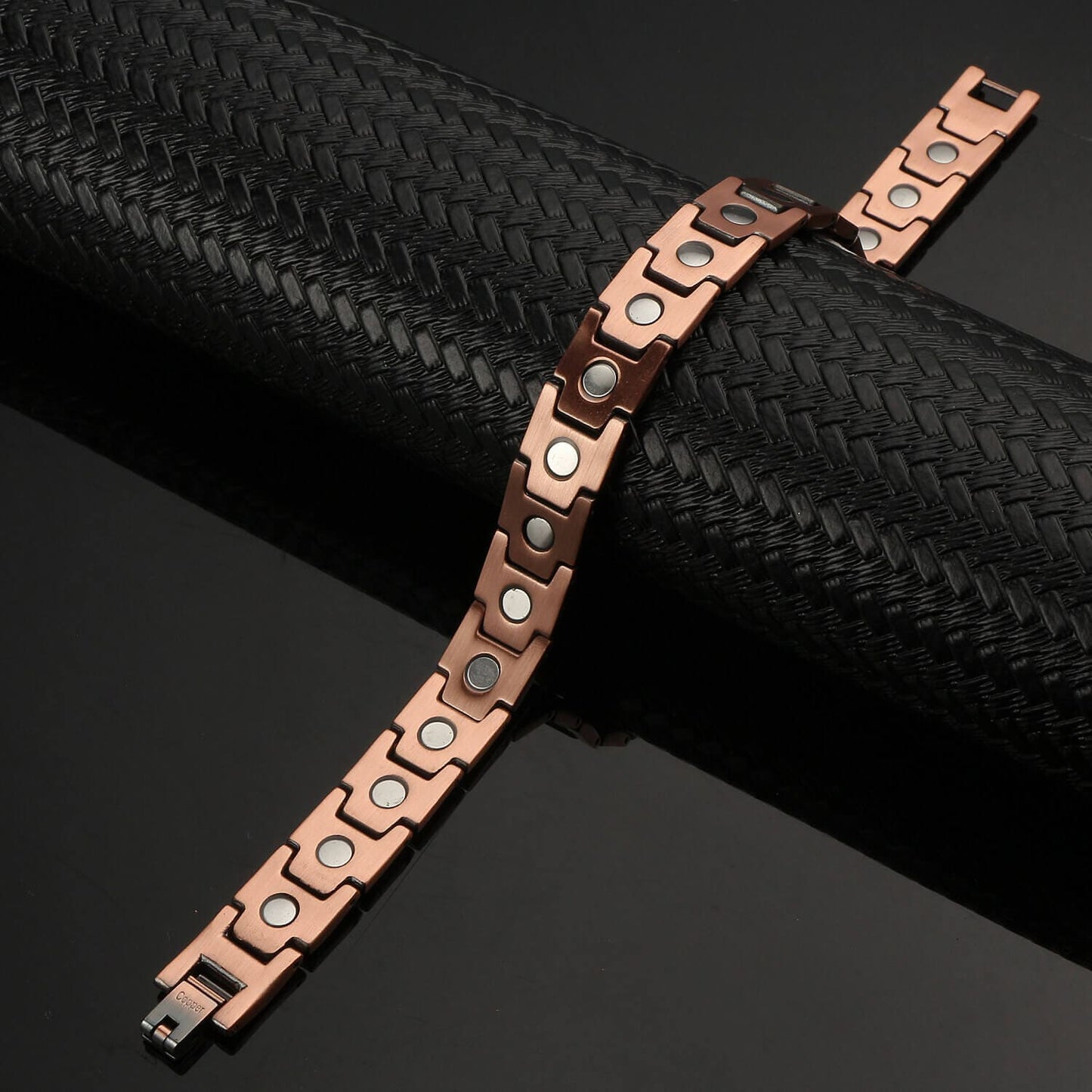 Melchior Jewellery copper magnetic link bracelet with round insets and sleek therapeutic style powerful energy healing bracelet
