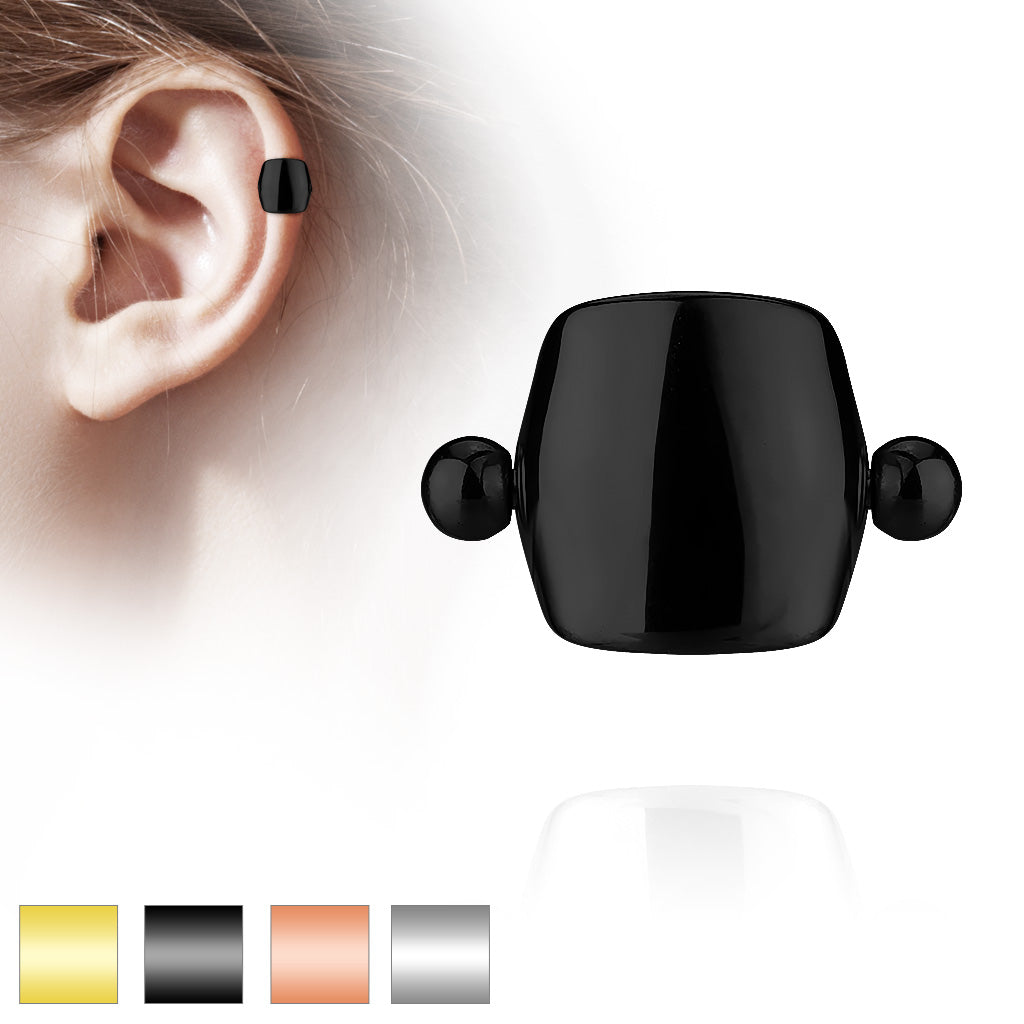 Melchior Jewellery black square stud stainless steel helix piercing with ball ends for cartilage and ear cuff look