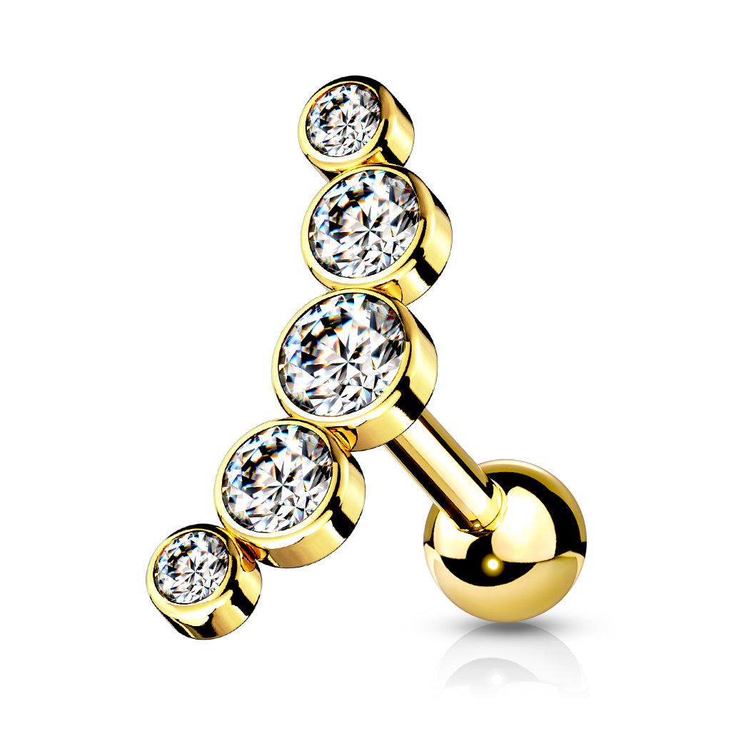Melchior Jewellery gold cartilage barbell with five clear stones surgical steel cartilage stud with gemstones