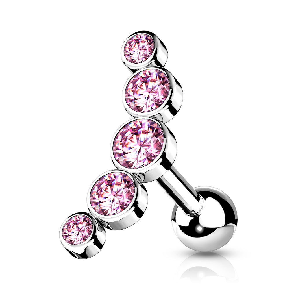 Melchior Jewellery surgical steel cartilage stud with gemstones pink crystal five stone barbell