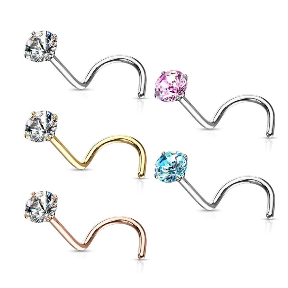 Melchior Jewellery set of five multicolour surgical steel crystal nose screw in silver gold rose gold and coloured gems