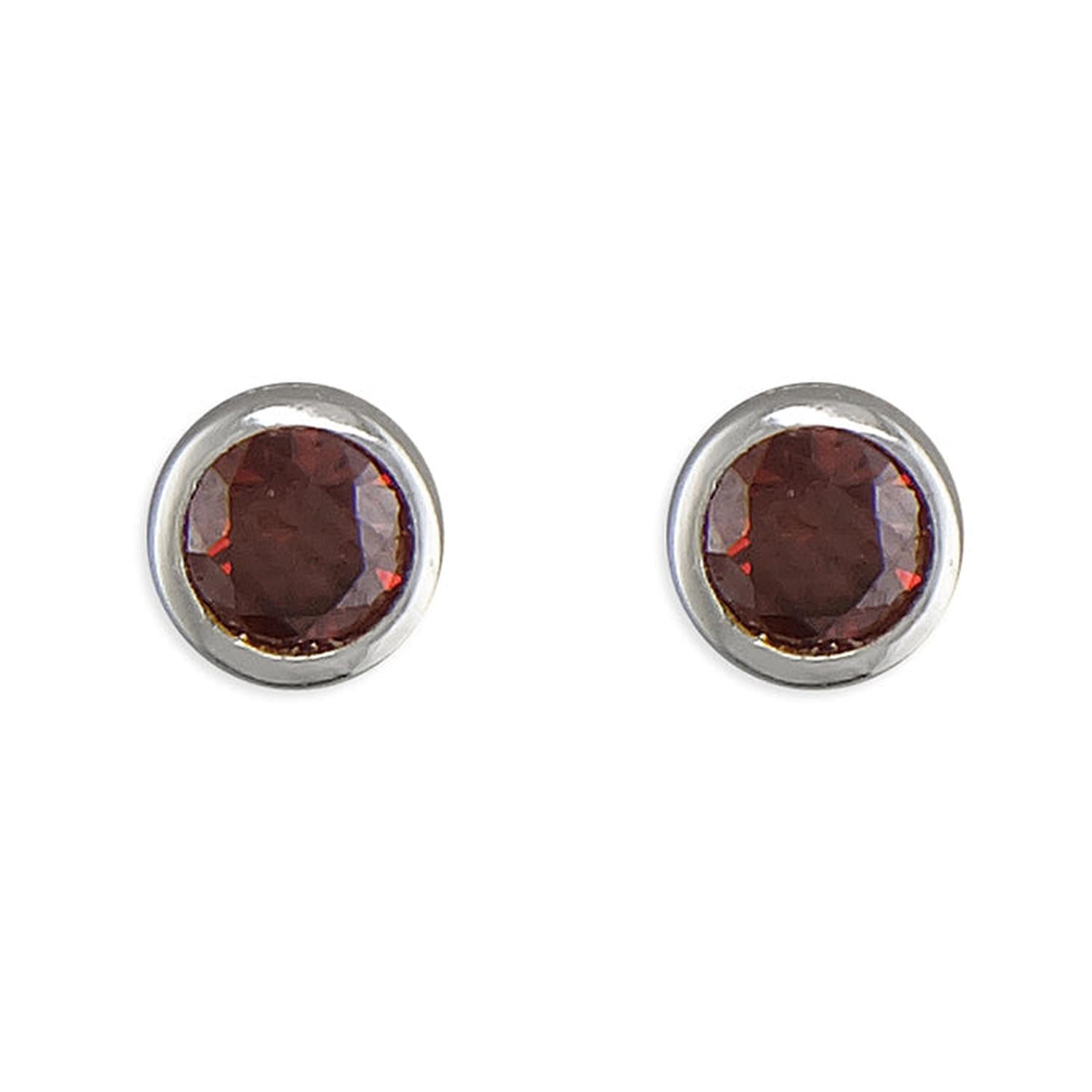 Melchior Jewellery July Birthstone Stud Earrings featuring deep red garnet stones set in polished silver