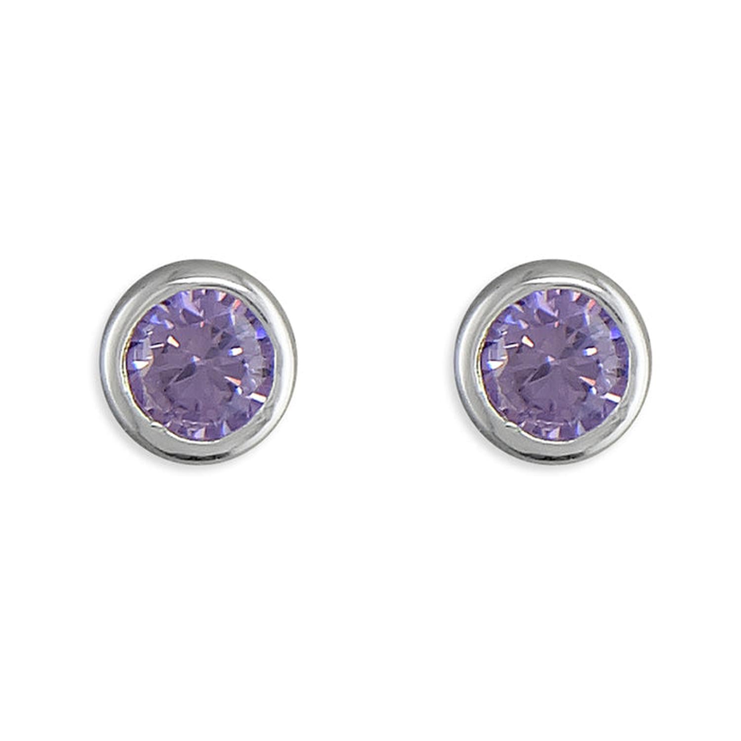 Melchior Jewellery Women's June Birthstone Stud Earrings with round lavender purple stones in silver setting