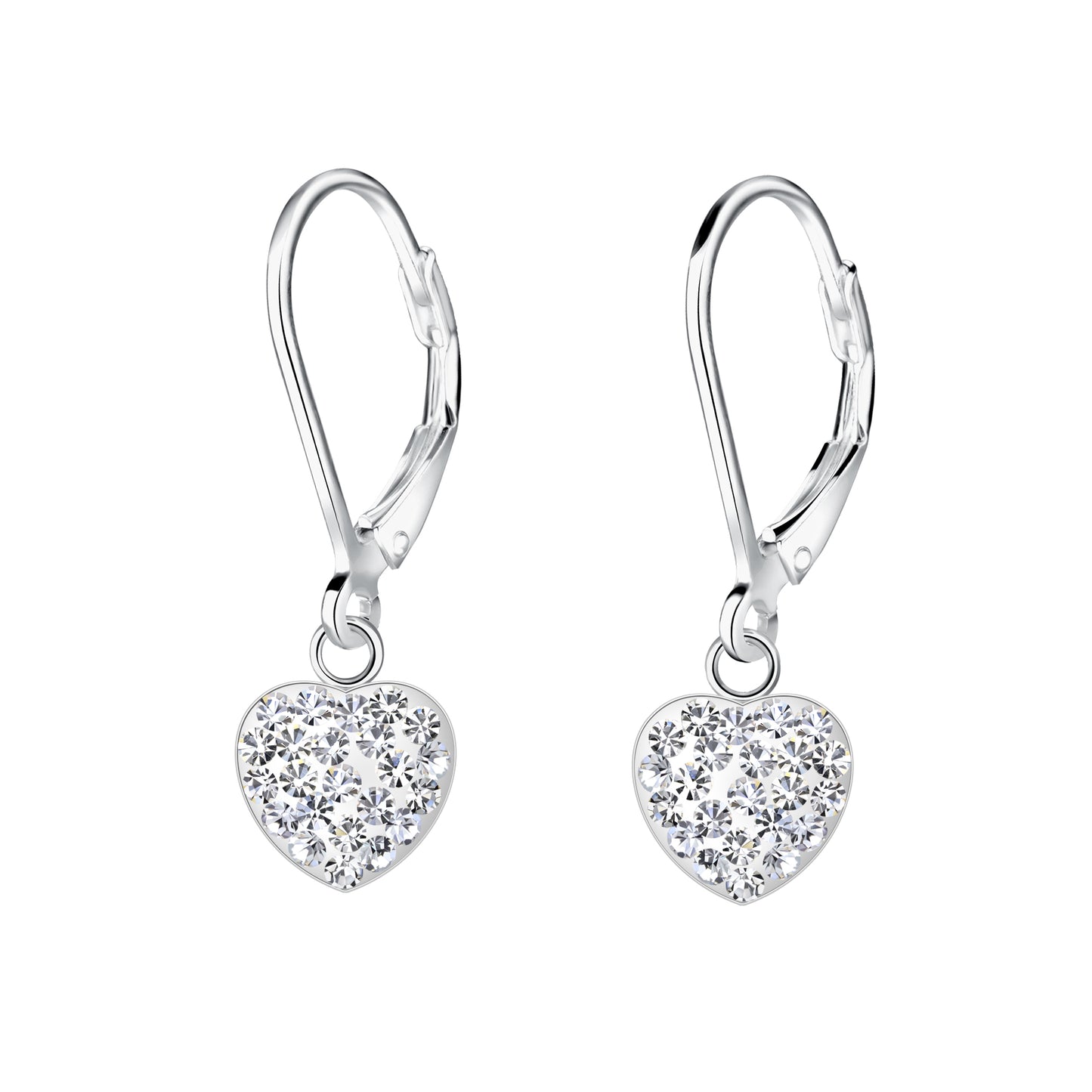 Melchior Jewellery kids crystal heart leverback earrings with sparkling crystals on heart-shaped dangles