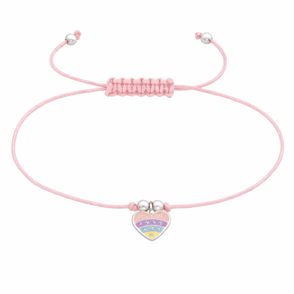 Melchior Jewellery kids glitter heart friendship bracelet with pink adjustable cord and colourful heart charm