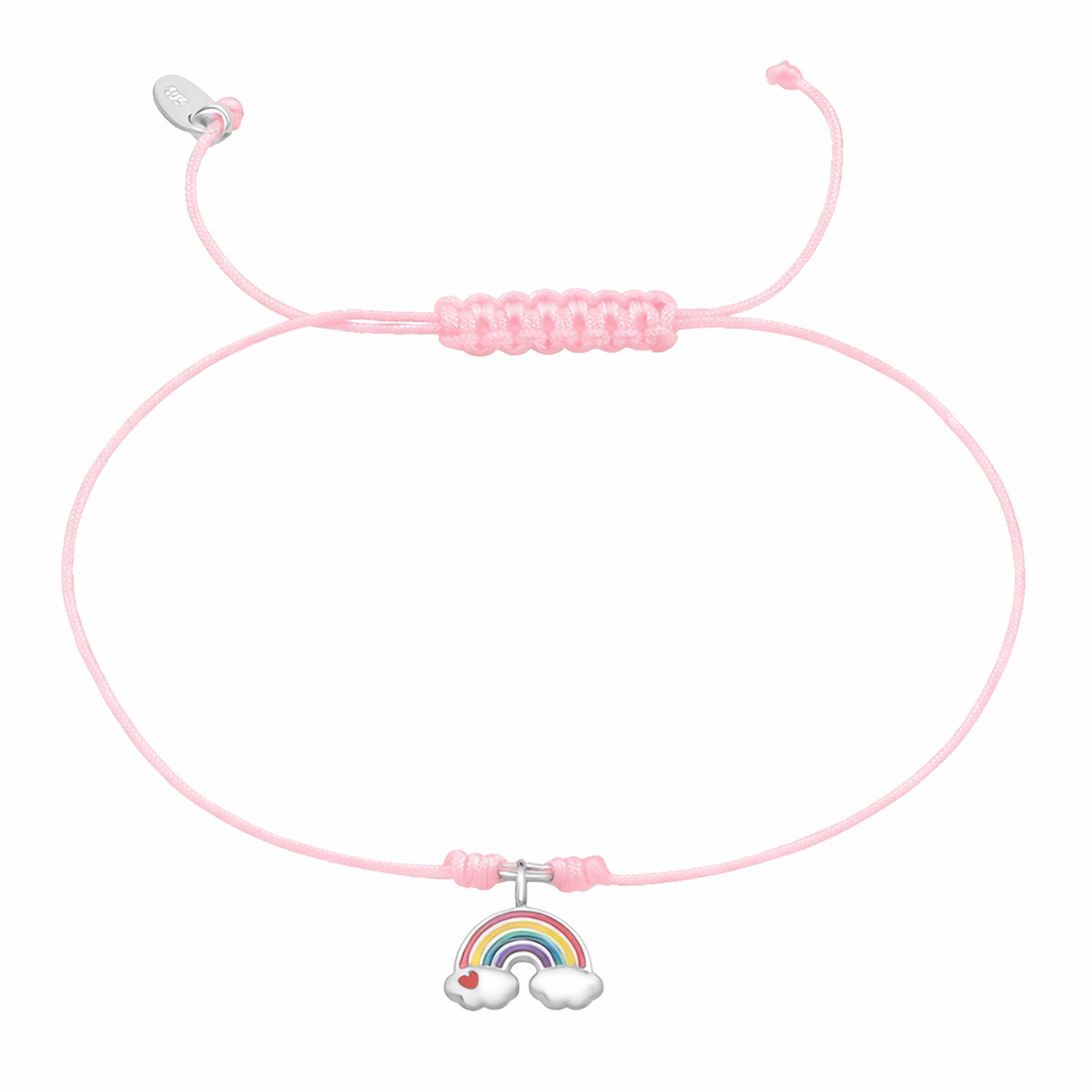 Melchior Jewellery kids rainbow charm bracelet silver with pink adjustable cord and rainbow charm