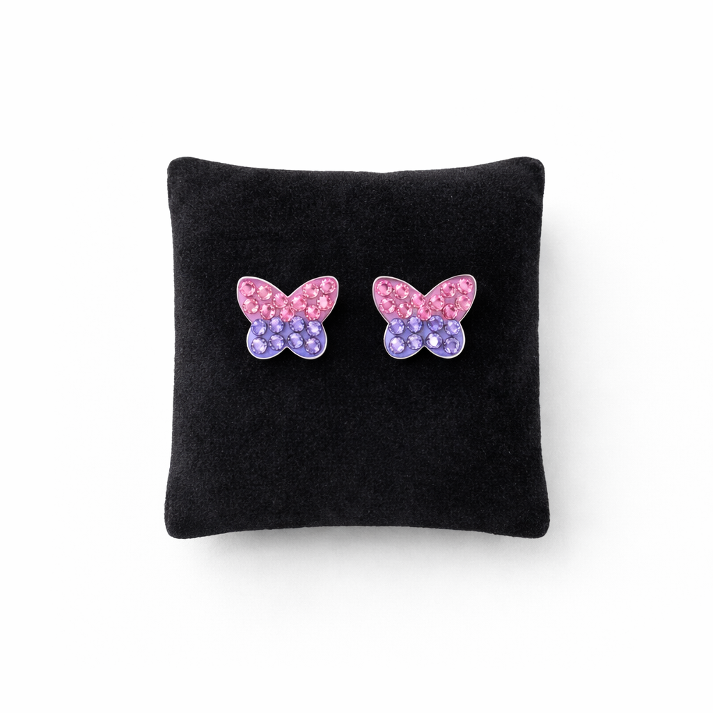 Melchior Jewellery kids screw back earrings silver with pink and purple butterfly design