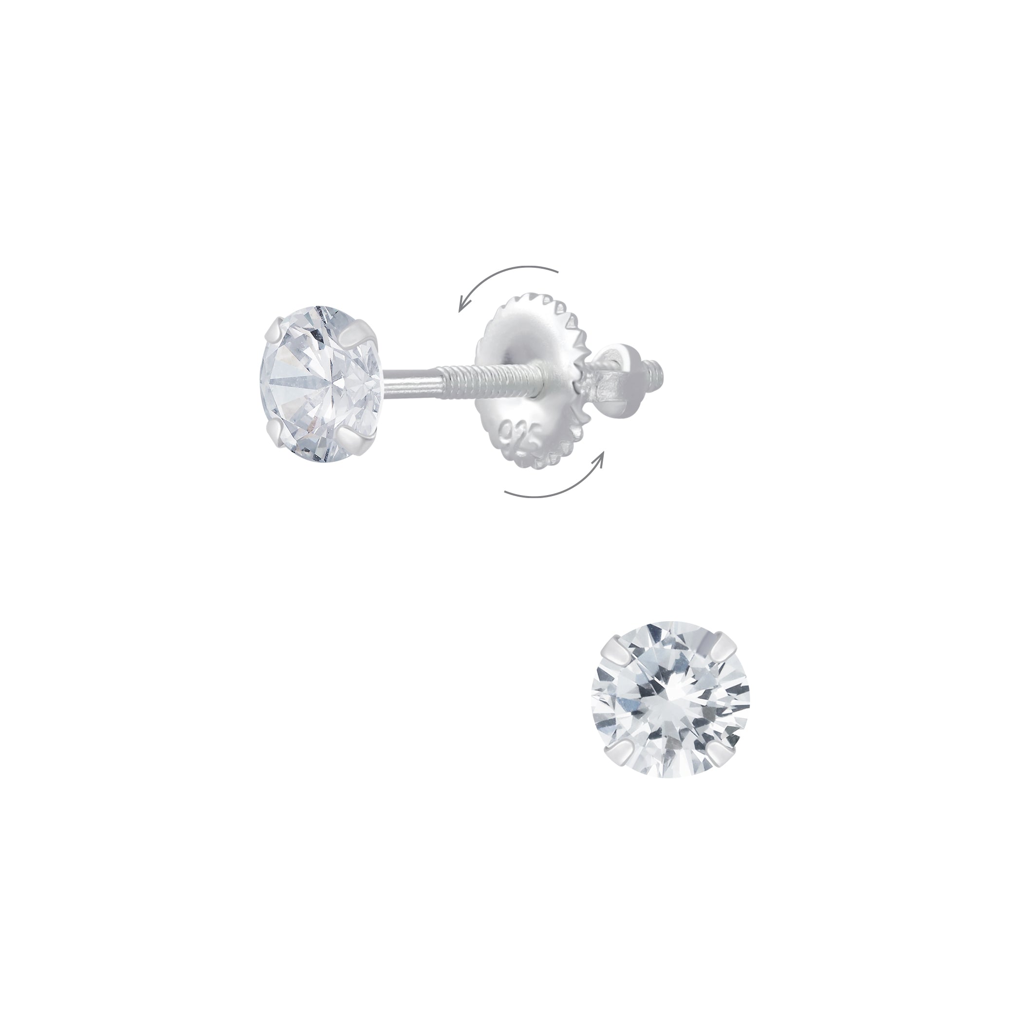 Melchior Jewellery kids screw back silver stud earrings with clear gemstone for children
