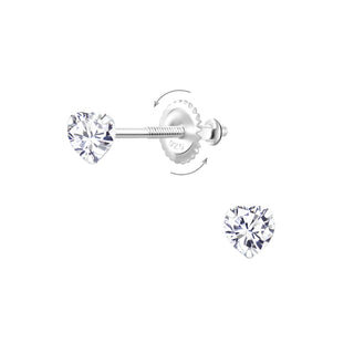 Kids Sterling Silver Heart Screw Back Stud Earrings