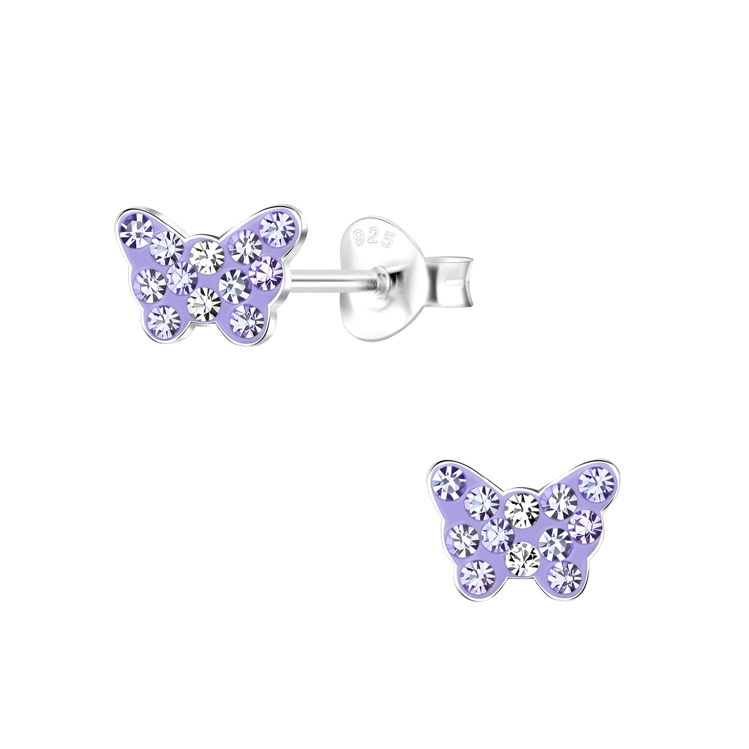 Melchior Jewellery kids silver butterfly earrings in purple with sparkling crystal accents for children