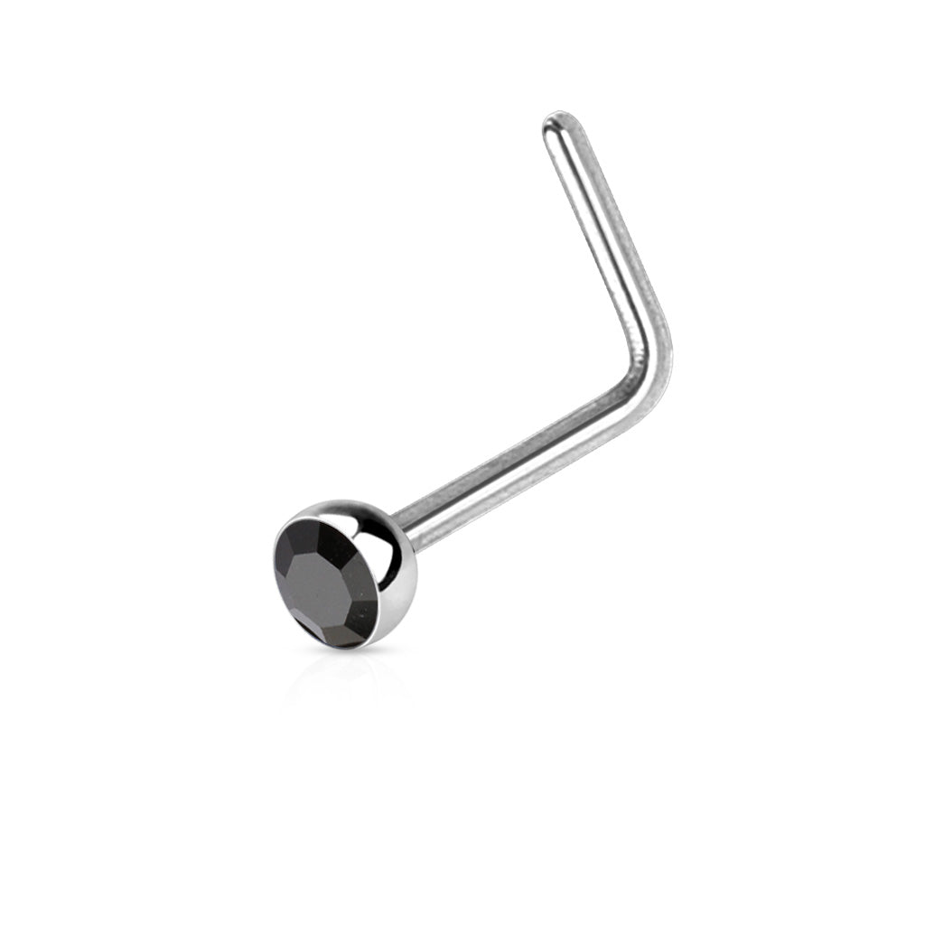 Melchior Jewellery L shaped nose ring with gemstone silver L shaped nose stud with black crystal gem