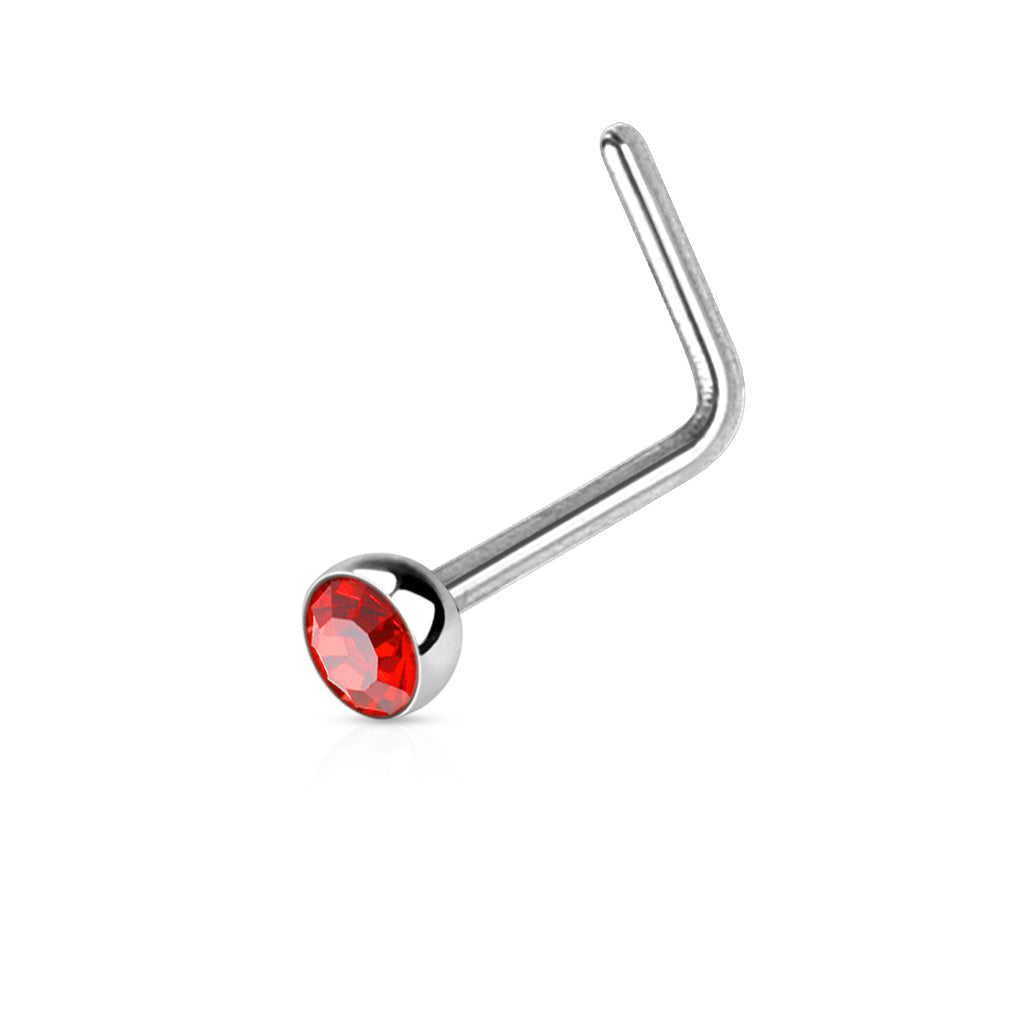Melchior Jewellery L shaped nose ring with gemstone silver stud with red crystal for nostril