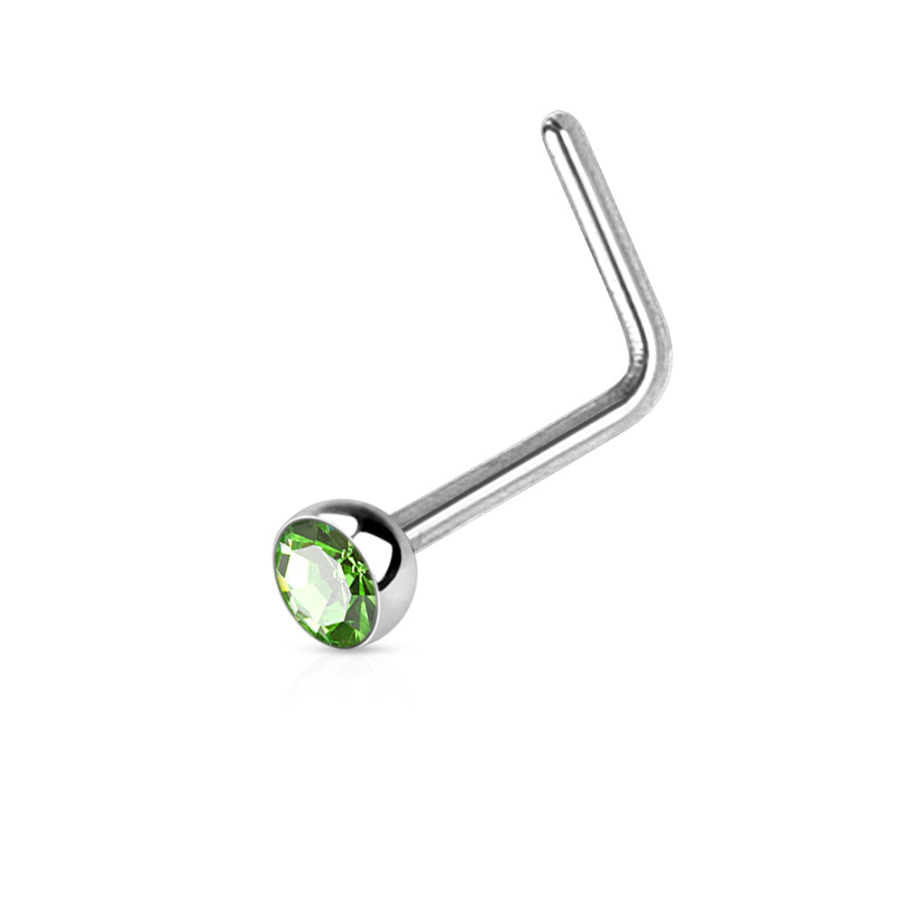 Melchior Jewellery L shaped nose ring with gemstone silver tone stud with green crystal