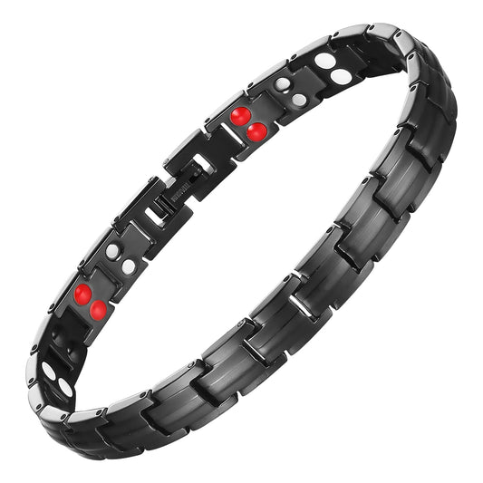 Melchior Jewellery ladies black titanium magnetic bracelet with red therapy magnets polished link design for everyday wear